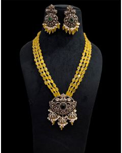  Royal Monalisa Beaded Victorian Heavy Long Jewelry Set for Women With Earrings 