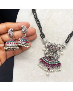 Oxidised Jewelry Ruby Emerald Necklace With Earrings Set Wedding Jewelry.