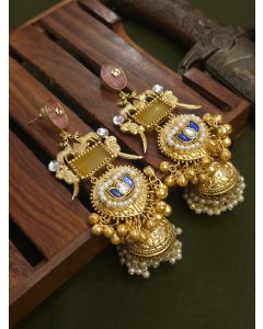 Buy Fusion Brass Gold Plated Multi Stone Handmade Ghungroo Jhumka 