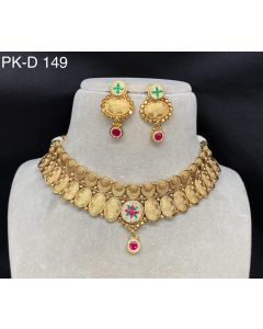 Buy Designer Choker Wedding Wear Pure Gold Brass Matte Finish Necklace Jewelry Set