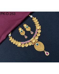 Ethnic Alloy Gold Plated Beautiful Necklace Set With Emerald Stone 