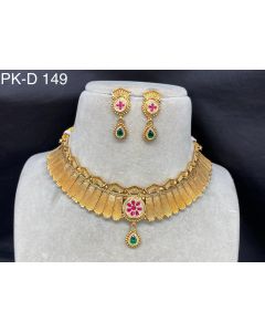 Beautiful Buy Choker Wedding Wear Antique Pure Gold Brass Necklace Jewelry Set