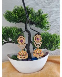 High End Women's expensive Gold Plated CZ / AD Drop Earrings for Women 