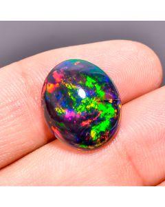 100% Natural Black Ethiopian Multi Fire Opal Oval Shape Cabochon Gemstone For Making Jewelry 16X13X6mm  7 Ct