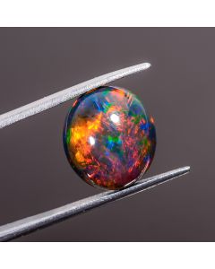 Black Ethiopian Multi Fire Opal Oval Shape Cabochon Gemstone For Making Jewelry 13X12X6 mm 5.15 Ct 100% Natural Black Opal Smooth Loose Gemstone 