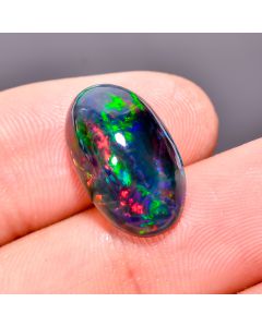 Black Ethiopian Multi Fire Opal Oval Shape Cabochon Gemstone For Making Jewelry 17X10X6mm  5.3 Ct 100% Natural Black Opal Smooth Loose Gemstone 