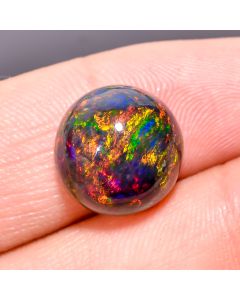 Black Ethiopian Multi Fire Opal Round Shape Cabochon Gemstone For Making Jewelry 13X13X7 mm 6.2 Ct 100% Natural Black Opal Smooth Loose Gemstone 