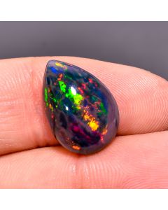 Black Ethiopian Multi Fire Opal Pear Shape Cabochon Gemstone For Making Jewelry 17X12X6mm 6 Ct 100% Natural Black Opal Smooth Loose Gemstone 