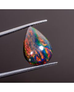 Black Ethiopian Multi Fire Opal Pear Shape Cabochon Gemstone For Making Jewelry 17X12X6 mm 5.95 Ct 100% Natural Black Opal Smooth Loose Gemstone 