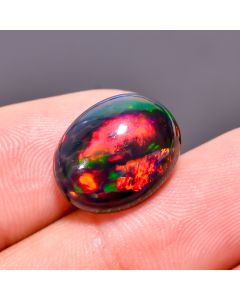 Black Ethiopian Multi Fire Opal Oval Shape Cabochon Gemstone For Making Jewelry 15X12X7mm 6.9 Ct 100% Natural Black Opal Smooth Loose Gemstone 