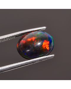 Dazzling Top Grade Quality 100% Natural Welo Fire Black Ethiopian Opal Oval Shape Cabochon Gemstone For Making Jewelry 12X9X4mm 2.4 Ct SN383