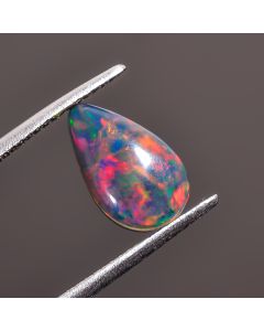 Classic Top Grade Quality 100% Natural Welo Fire Black Ethiopian Opal Pear Shape Cabochon Gemstone For Making Jewelry 12X7X2mm 1.1 Ct SN-475