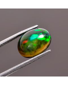 Amazing Top Grade Quality 100% Natural Welo Fire Black Ethiopian Opal Oval Shape Cabochon Gemstone For Making Jewelry 12X9X5mm 2.8 Ct SN-490