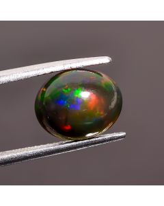 Supreme Top Grade Quality 100% Natural Welo Fire Black Ethiopian Opal Oval Shape Cabochon Gemstone For Making Jewelry 10X9X5mm 2.65 Ct SN519