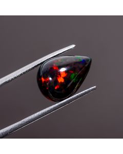 Dazzling Top Grade Quality 100% Natural Multi Fire Black Ethiopian Opal Pear Shape Cabochon Gemstone For Making Jewelry 14X10X7 mm 4.25 Ct. 