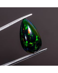 Excellent Top Grade Quality 100% Natural Multi Fire Black Ethiopian Opal Pear Shape Cabochon Gemstone For Making Jewelry 20X11X6 mm 7.25 Ct. 