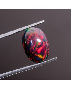 Stunning Top Grade Quality 100% Natural Multi Fire Black Ethiopian Opal Oval Shape Cabochon Gemstone For Making Jewelry 14X10X7 mm 5.55 Ct. 