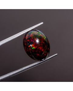 Supreme Top Grade Quality 100% Natural Multi Fire Black Ethiopian Opal Oval Shape Cabochon Loose Gemstone For Making Jewelry 16X12X7mm 6.25 Ct 