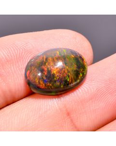 Terrific Top Grade Quality 100% Natural Multi Fire Black Ethiopian Opal Oval Shape Cabochon Loose Gemstone For Making Jewelry 14X10X6mm 4.6 Ct 