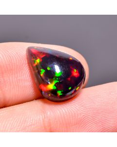 Amazing Top Grade Quality 100% Natural Multi Fire Black Ethiopian Opal Pear Shape Cabochon Loose Gemstone For Making Jewelry 16X11X6mm 5.25 Ct 