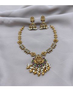 Buy Traditional Temple Gold Plated Multi Stone Necklace Set Beaded Women Wedding Wear Jewelry Set 