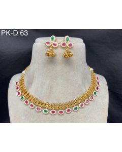 Buy Gold Plated Brass Multi Stone& Pearl Choker necklace set With earrings For Womens 