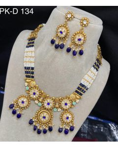 Amolya Jewels Gold Plated Kundan Stone And Pearls meenakari Necklace Set 