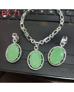 Short Party Wear Chain AD pendant Set Round Jewelry Silver Plated Pendant Set. 