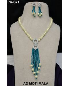  AD Moti Mala Necklace Set Designer Apatite Stone Necklace Set with Earrings.