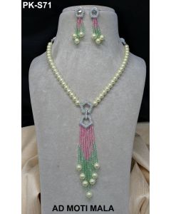  AD Moti Mala Necklace Set Designer Apatite Stone Necklace Set with Earrings.