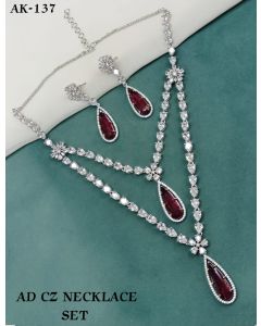 Exquisite Double-Layered Pink and Silver AD American Diamond Drop Necklace Set Elegant Women's Jewelry for Glamorous Occasions