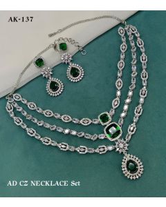 Triple Layered Cute looking American diamond Necklace Set, AD Necklace with Earrings, Bollywood Jewelry, CZ Jewelry Set, Wedding Jewelry, AD