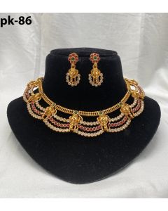 Copper Mix Stone Necklace Set South Indian Fancy necklace Wedding jewelry set.