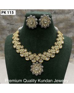 Flower Design Premium Quality Jewels Gold Plated Kundan Stone Choker Necklace Set 