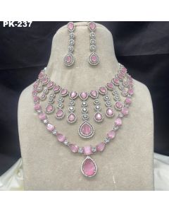  AD Jewelry High Silver Polish Designer Party Wear Fancy Style CZ AD Necklace Set