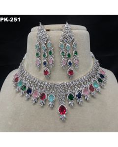 Pure Brass Real AD Jewelry necklace set Navratan Indian Women Necklace Set.