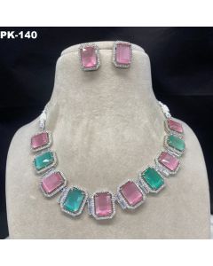 Shaan Latest Traditional Beautiful American Diamond Jewelry Necklace Set For Women And Girls With Stud Earrings 