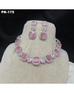American Diamond choker Necklace Set With Earring Combo Cz stone Made Designer Indian Bridal Necklace Dangle Earring Fashion Jewelry
