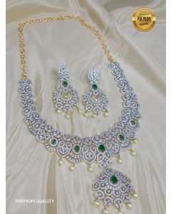  Buy Premium Quality Gold Plated Party Wear AD/CZ Necklace Set With Earrings 