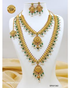 2 Step Haram Premium Premium Quality Gold Plated Multi Stone Wedding Necklace Set 