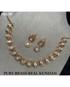 Designer Polki Necklace Jewelry Set Golden Pure Brass Real Kundan Necklace set 