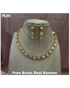  Pure Brass Real kundan Necklace Set Designer Golden Polki Gemstone jewelry Set 
