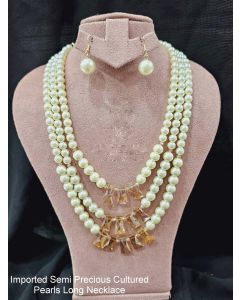 imported Semi Precious Cultured Blur Pearls Long Necklace Stone Jewelry Set With Earrings 