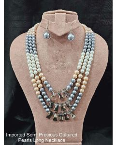 imported Semi Precious Cultured Blur Pearls Long Necklace Stone Jewelry Set With Earrings 