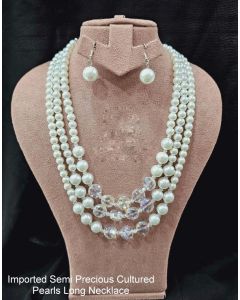 imported Semi Precious Cultured Blur Pearls Long Necklace Stone Jewelry Set With Earrings 