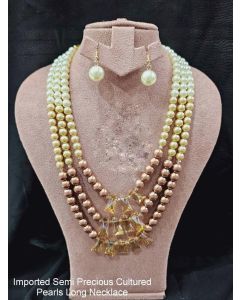 imported Semi Precious Cultured Blur Pearls Long Necklace Stone Jewelry Set With Earrings 