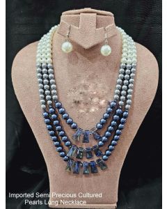 Imported Semi Precious Cultured Pearls Long Necklace Stone Jewelry Set With Earrings 
