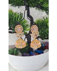 High End Women's expensive Gold Plated CZ / AD Drop Earrings for Women 