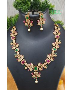 Multicolored American Diamond CZ Embellished Gold Toned Choker Necklace set 