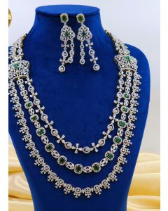 Elegant Long necklace Set with American Diamond Sparkling 3 Layer Diamond Necklace set 